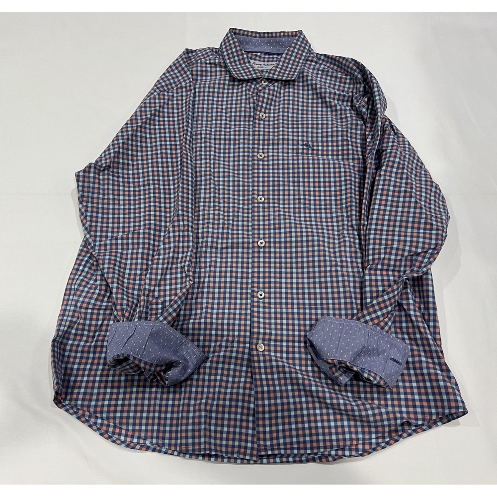 Tommy Bahama Island Zone Shirt Mens Large Blue Check Plaid Preppy Casual